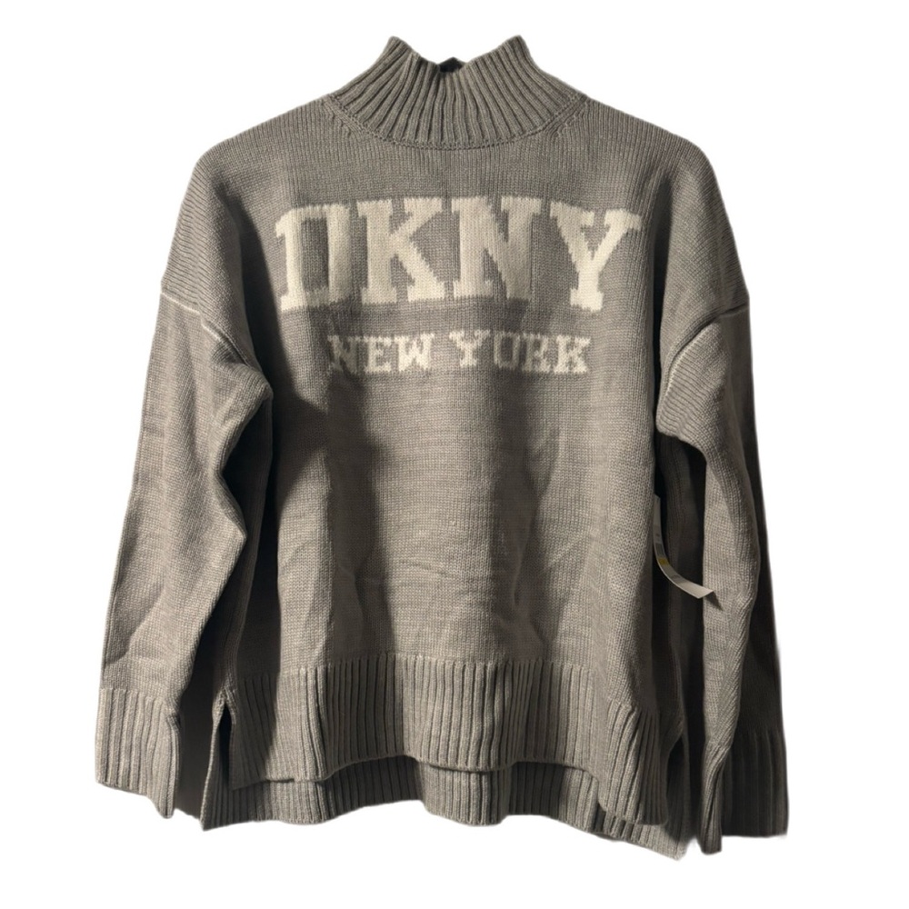 dkny pearl grey varsity logo sweater medium